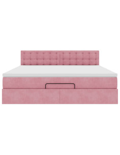 Struttura Letto Pouf con Materasso Rosa 160x200 cm in Velluto 2