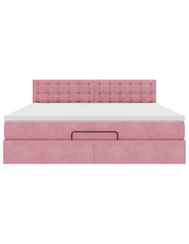 Struttura Letto Pouf con Materasso Rosa 160x200 cm in Velluto