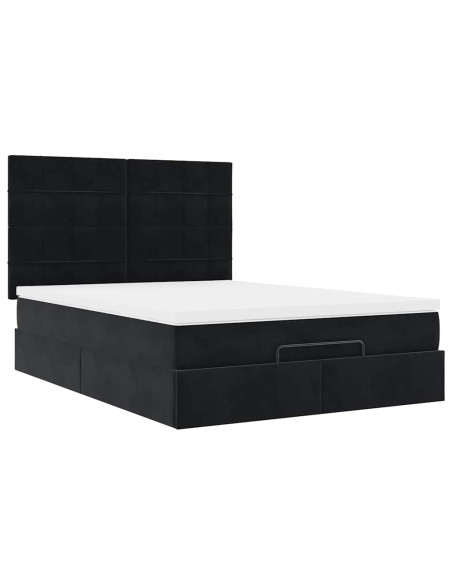 Struttura Letto Pouf con Materassi Nero 140x200 cm in Velluto