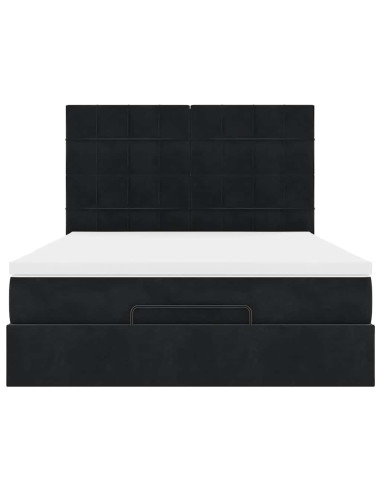 Struttura Letto Pouf con Materassi Nero 140x200 cm in Velluto