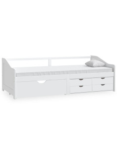 Divano Letto 3 Posti con Cassetti Bianco Pino Massello 90x200cm