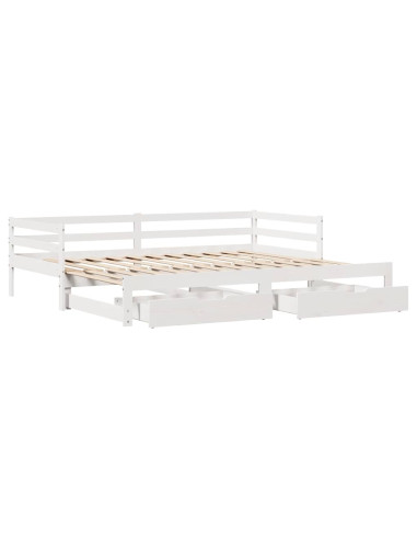 Dormeuse con Cassetti Bianco 90x200 cm Legno Massello di Pino