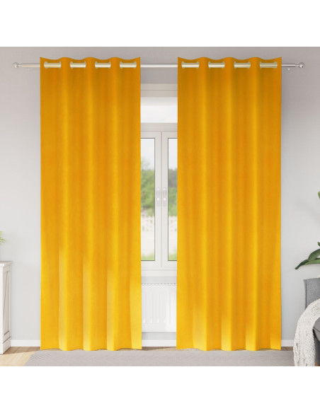 Tende oscuranti  con occhielli 2 pezzi Giallo Senape in Velluto