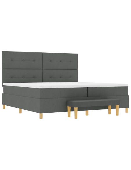 Letto Box Spring con Materasso e Panchina Grigio Scuro 200x200 cm Tessuto