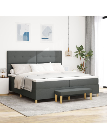 Letto Box Spring con Materasso e Panchina Grigio Scuro 200x200 cm Tessuto