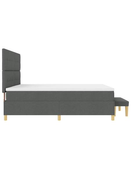 Letto Box Spring con Materasso e Panchina Grigio Scuro 200x200 cm Tessuto