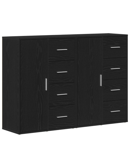 Sideboard Set di 2 Quercia Nera Legno, Maniglie in Metallo Medio