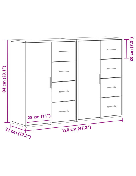 Sideboard Set di 2 Quercia Nera Legno, Maniglie in Metallo Medio