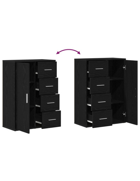 Sideboard Set di 2 Quercia Nera Legno, Maniglie in Metallo Medio