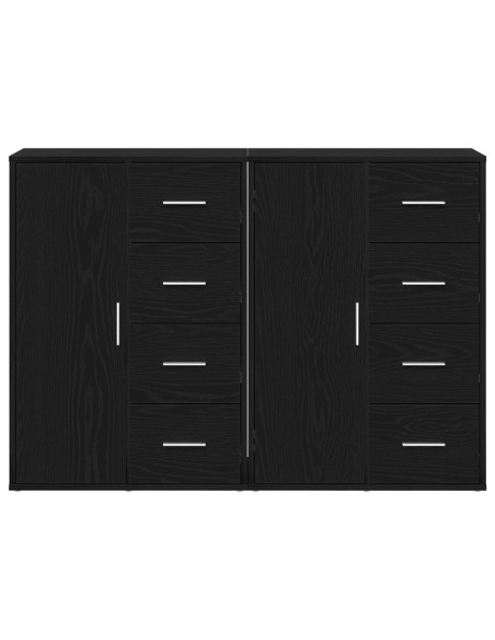 Sideboard Set di 2 Quercia Nera Legno, Maniglie in Metallo Medio