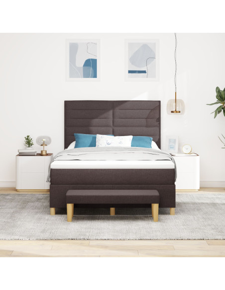 Letto a Molla con Materasso e Panchina Marrone Scuro 140x200 cm Tessuto
