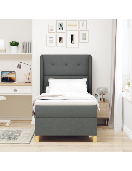 Box Spring letto con materasso grigio scuro 100x200 cm Tessuto