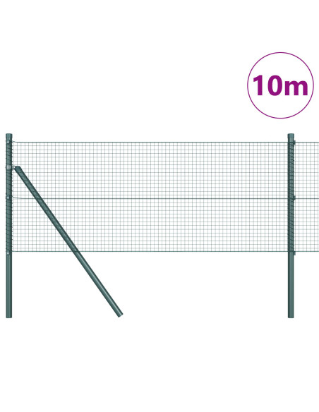 Recinzione in Filo Saldato  con 7 Pali Verde 0.4x10 m Acciaio