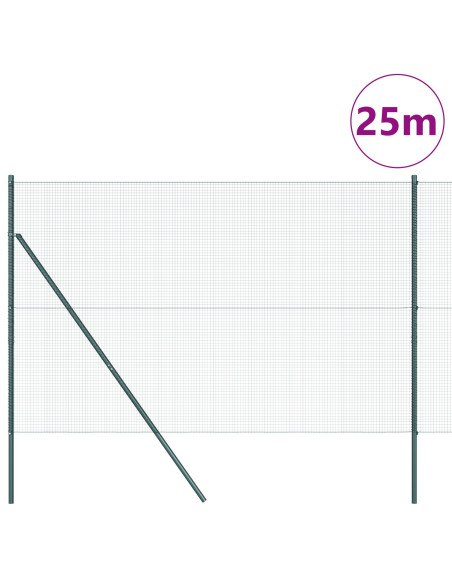Recinzione in Filo Saldato  con 13 Pali Verde 1.6x25 m Acciaio