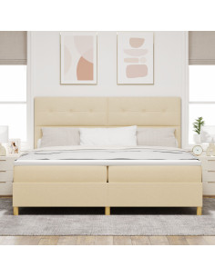 Letto a molle con materasso Crema 200 x 200 cm Tessuto 2