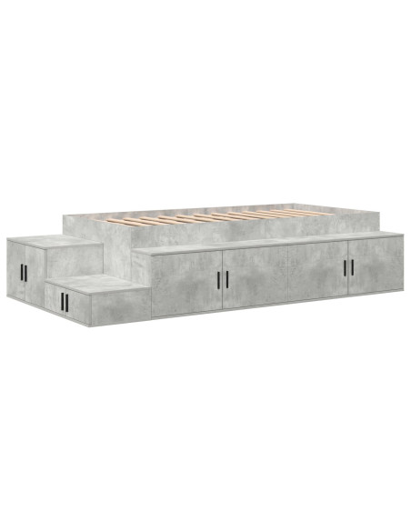 Letto con contenitore  Grigio cemento Legno ingegnerizzato