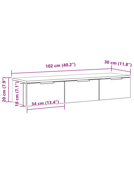 Armadietto a muro con cassetto Rovere Nero 102 x 30 x 20 cm