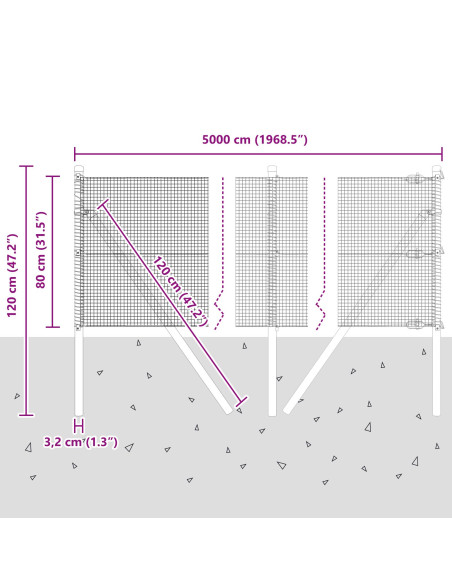 Recinzione in Rete Saldata vitaXL con 13 Pali Verde 0.8x50 m Acciaio