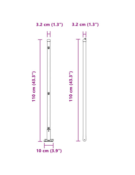Pali recinzione  con basi 7 pcs Ø32mm 110cm Acciaio zincato