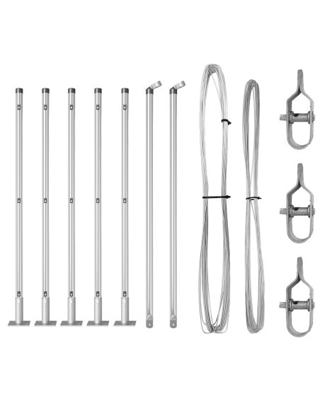 Set di pali per recinzione  7 pezzi Argento Acciaio zincato
