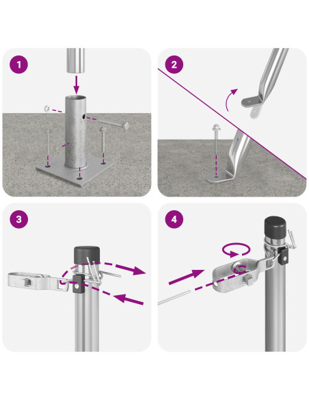 Pali per recinzione  con piastre di base 7 pz Ø32mm 88,5 cm Acciaio zincato