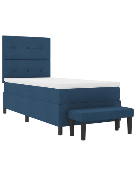 Struttura Letto  con Materasso Set di 2 Blu, Bianco Tessuto