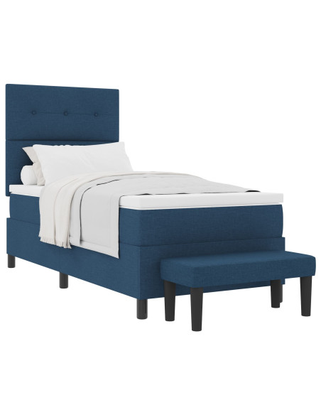 Struttura Letto  con Materasso Set di 2 Blu, Bianco Tessuto