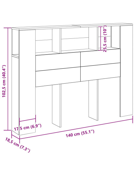 Testata in Legno Nero di  - 140x19x104.5 cm - Realizzata in Legno Ingegnerizzato