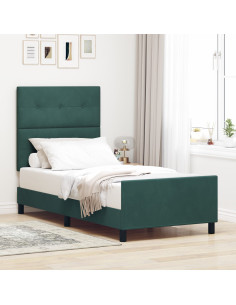 Letto a molle con testiera Verde Scuro 100 x 200 cm Velluto