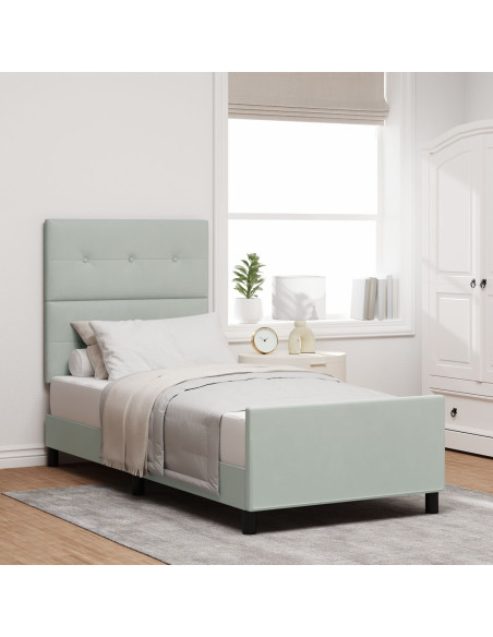 Letto a molle con testiera Grigio chiaro 90 x 200 cm Velluto