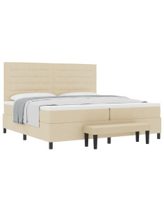 Letto a molle con materasso Crema 200 x 200 cm Tessuto