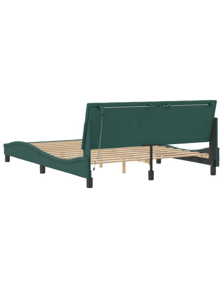 Giroletto con Luci LED Verde Scuro 160x200 cm in Velluto