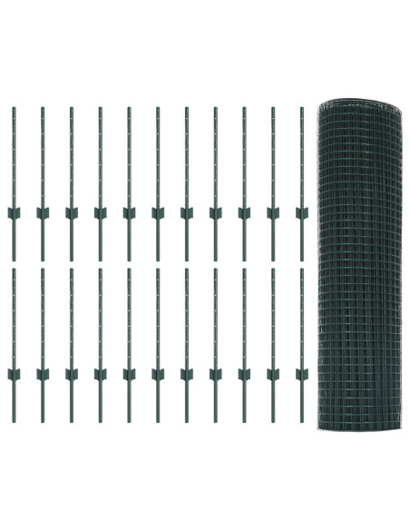 Recinzione in Rete Saldato  con 22 Pali a U Verde 0.5x50 m Acciaio