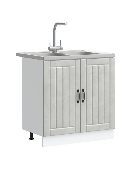 Mobile cucina  'Lucca' con due lavelli, grigio cemento, legno ingegnerizzato