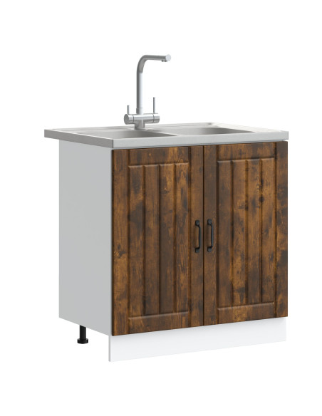 Armadio da Cucina  ""Lucca"" con Doppio Lavello in Rovere Affumicato in Legno Ingegnerizzato