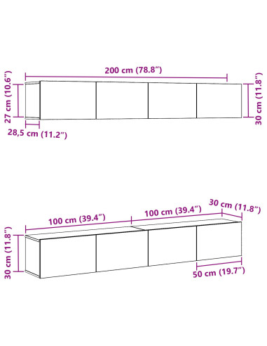 Set mobile TV 4 pcs Rovere Nero 100 x 30 x 30 cm