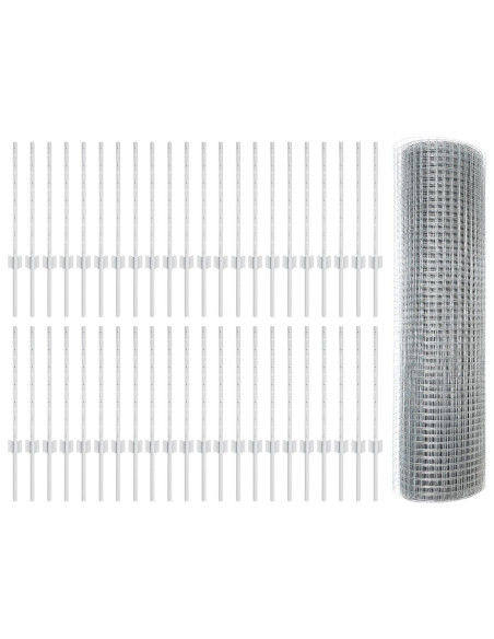 Recinzione in Filo Saldato  con 5 Pannelli Argento 0.5x100 m Acciaio