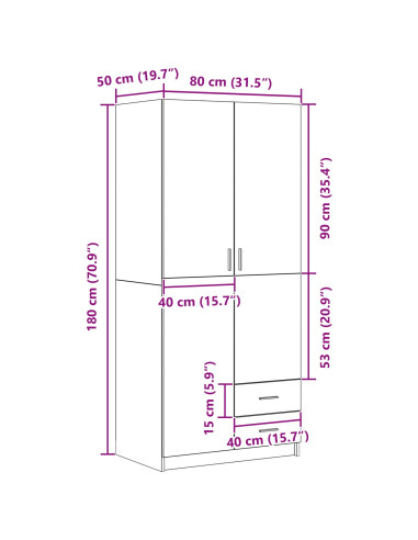 Guardaroba Rovere Nero 80 x 52 x 180 cm Legno multistrato