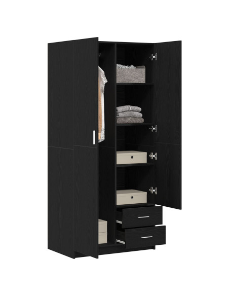 Armadio  Nero Rovere 80x52x180 cm in Legno Ingegnerizzato