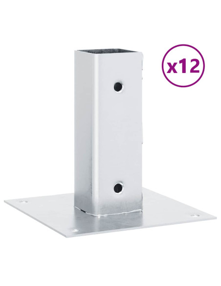 Basi per Pali Quadrate 12 pz Argento 46x46 mm Acciaio Zincato