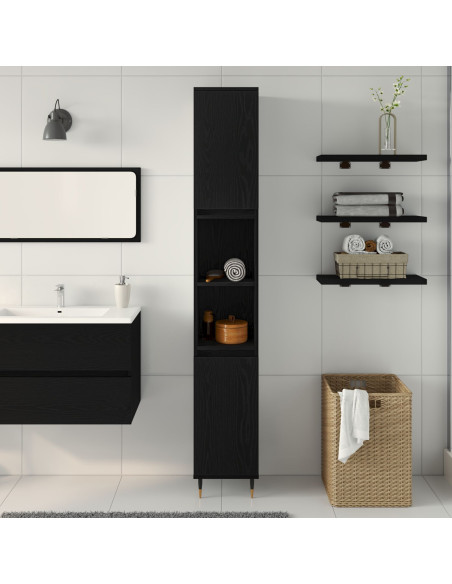 Mobile da bagno  Nero Rovere 30x30x190 cm in Legno ingegnerizzato