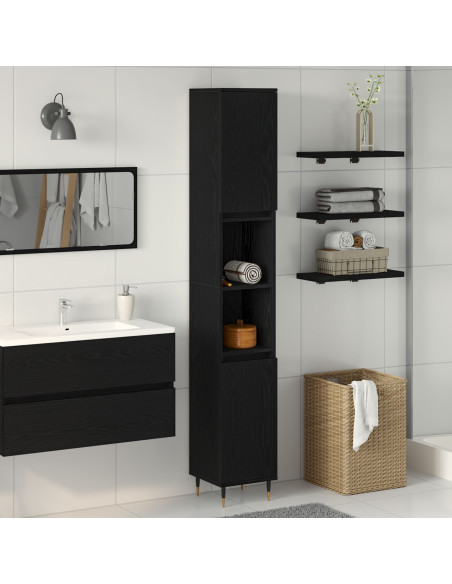Mobile da bagno  Nero Rovere 30x30x190 cm in Legno ingegnerizzato
