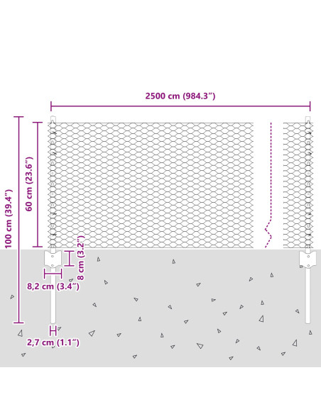 Posti Recinzione 11 pz U-Channel Verde 60 cm Acciaio,  Recinzione Esagonale Verde 0.6x25 m Acciaio