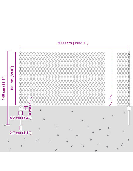 Recinzione con Posto Verde 1 x 50 m Acciaio e PVC
