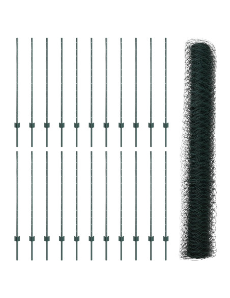 Pali per Recinzione  11 pz U-Channel Verde 120 cm Acciaio, Recinzione Esagonale  Verde 1,2x50 m Acciaio