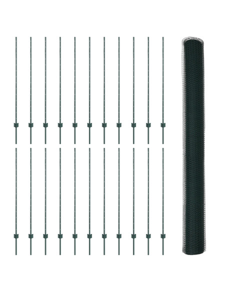 Pali per Recinzione  11 pz U-Channel Verde 140 cm Acciaio, Recinzione Esagonale  Verde 1.4x50 m Acciaio
