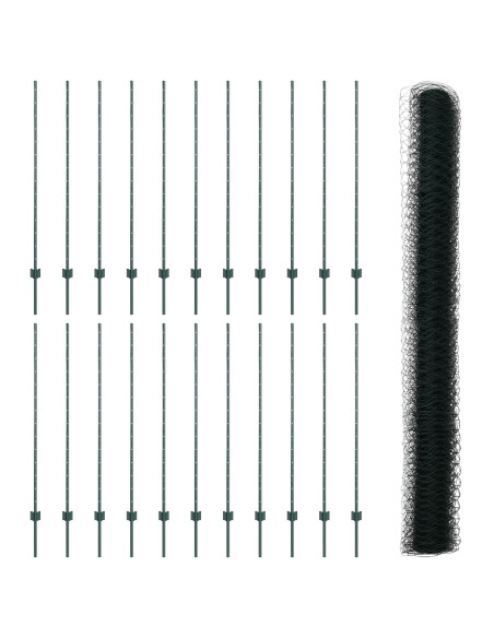 Posti per Recinzione  11 pcs U-Channel Verde 140 cm Acciaio, Recinzione Esagonale Verde 1.4x50 m Acciaio