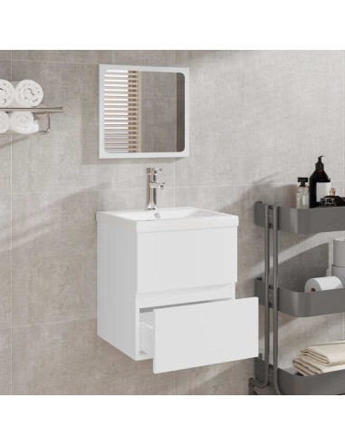 Mobile da Bagno con Specchio Bianco in Legno Multistrato