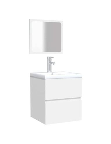 Mobile da Bagno con Specchio Bianco in Legno Multistrato