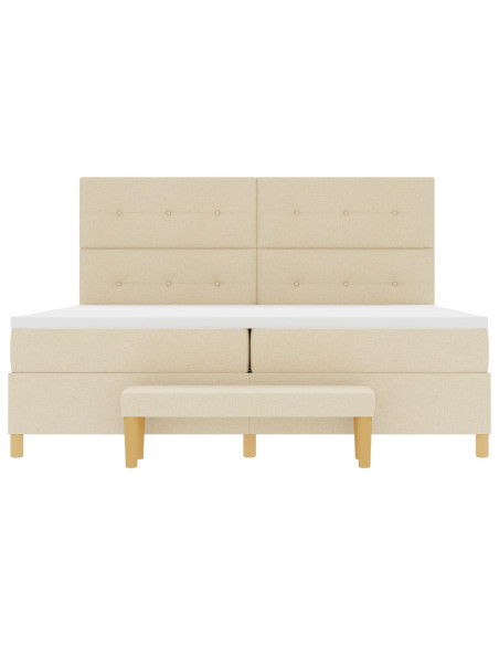 Letto Box Spring con Materasso e Panchetta Crema 200x200 cm Tessuto
